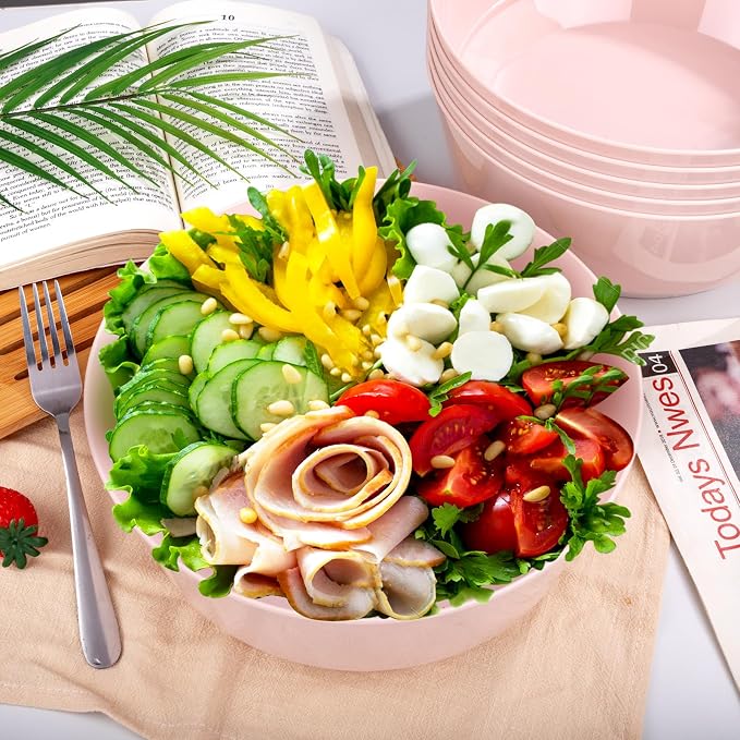 8 Pack Pink Serving Bowls for Easter | 128oz Heavy Duty Disposable Plastic Bowls - Image 4