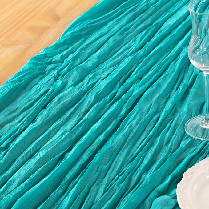 DeZerlor Teal Green Cheesecloth Table Runners 6 Pack Summer Boho Runners | - Image 6