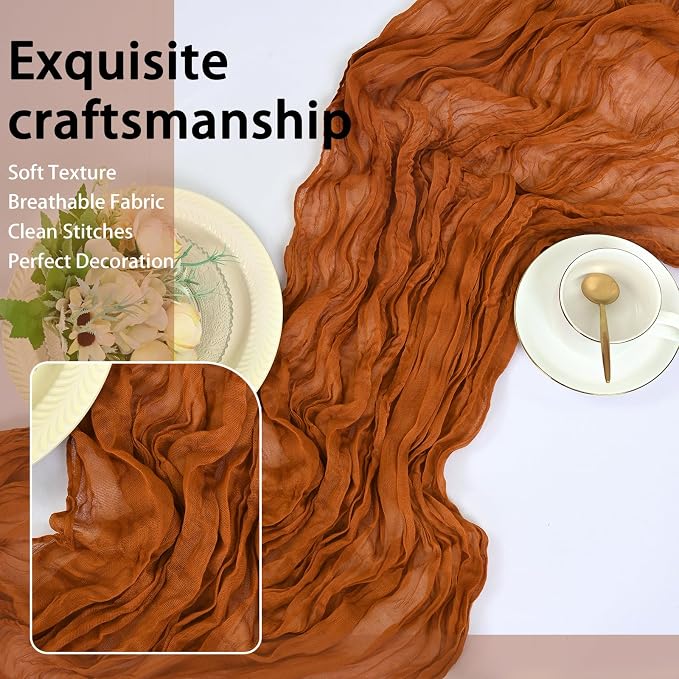 8 Pack Terracotta Cheesecloth Table Runner 17x108 inch Boho Gauze Cheese Cloth - Image 6