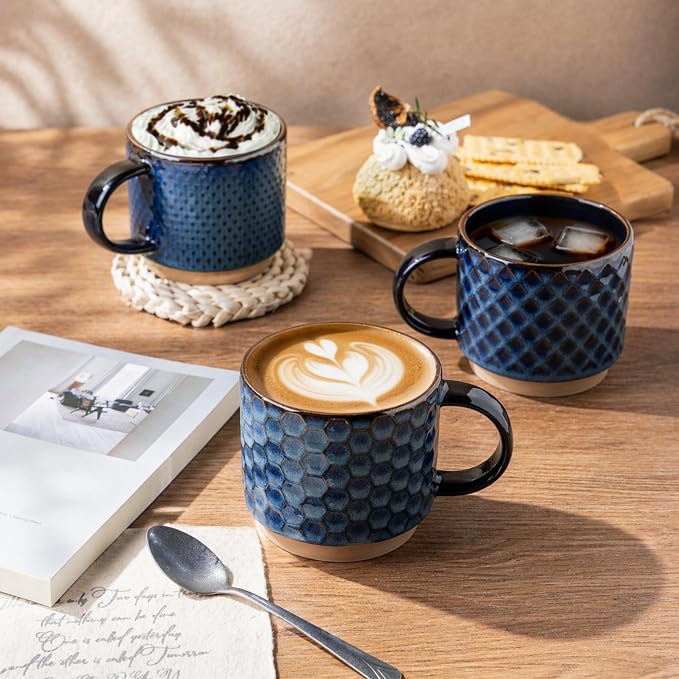 GBhome 12 OZ Stackable Coffee Mugs Set of 4, Ceramic Coffee Cups Set | Coffe - Image 7