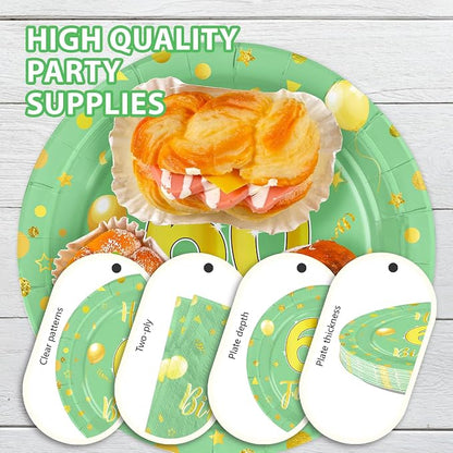 96 Pcs Sage Green Gold 60th Birthday Decorations Serves24 | 60th Birthday - Image 6