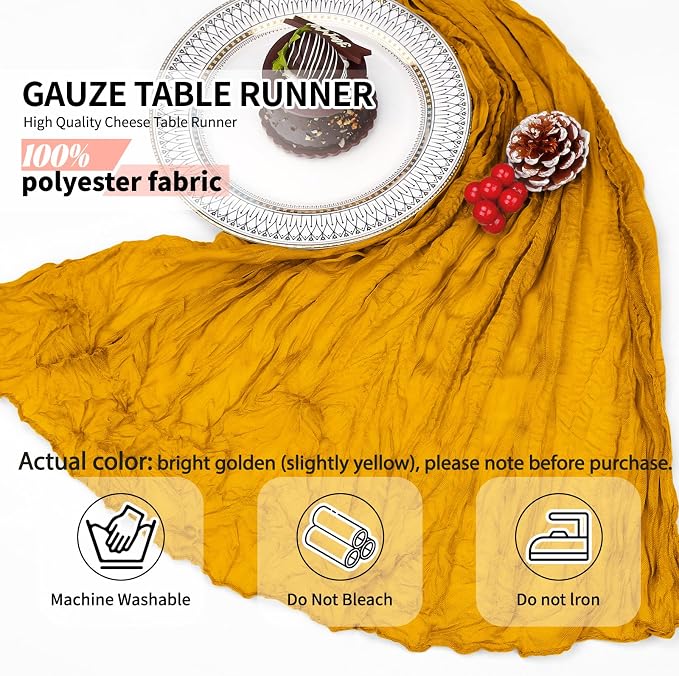 12 Pcs Gold Cheesecloth Table Runner 10Ft, Semi Sheer Cheese Cloth Fabric - Image 3
