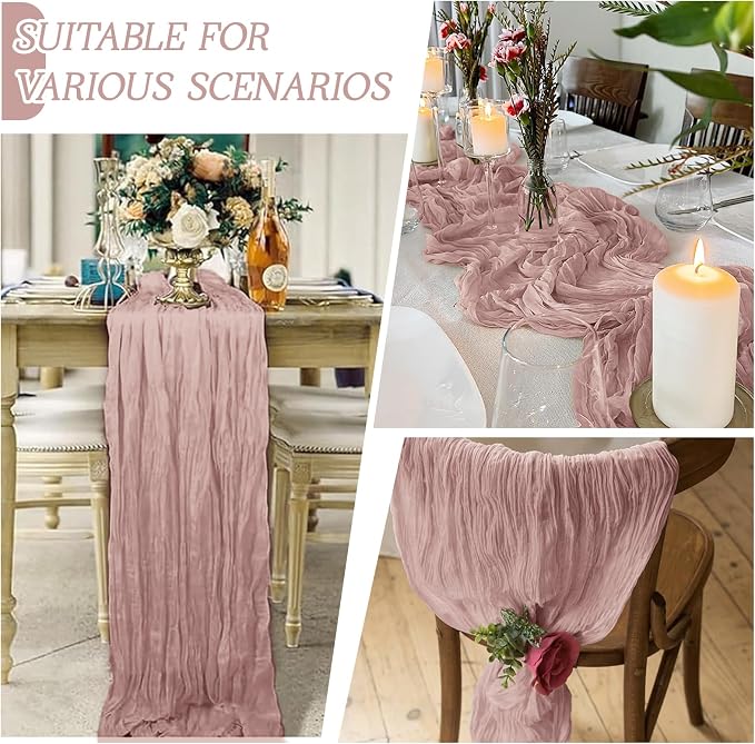 3 Pack Dusty Pink Cheesecloth Table Runner 17x108 Inch Semi Sheer Boho Gauze - Image 5