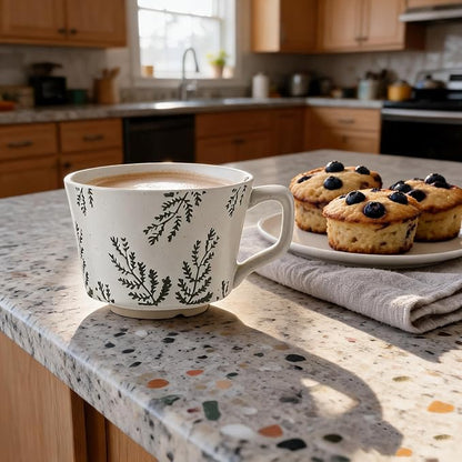 4 Pack Speckled Ceramic Coffee Mugs, 12oz Vintage Green Fern Leaf Large Tea Cups - Image 6