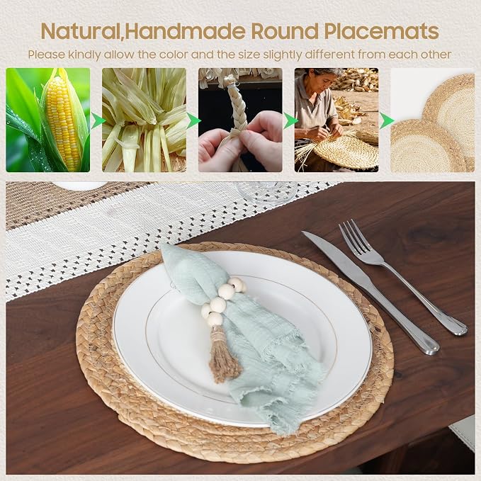 Placemats Set of 6, Natural Round Placemats - Image 4