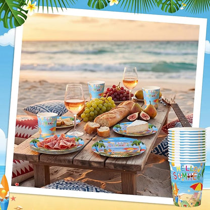 Pickmesh 250 Pcs Hello Summer Plates Napkins and Cups Beach Party Decorations - Image 6