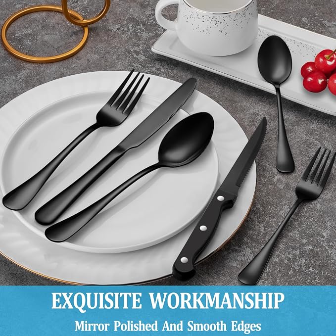 72 Pcs Black Silverware Set - Image 4