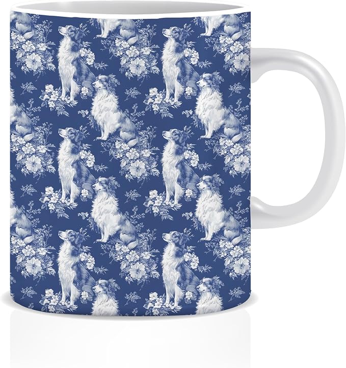 Blue Chinoiserie Border Collie Mug, Border Collie Gifts, Toile de Jouy French by Unknown