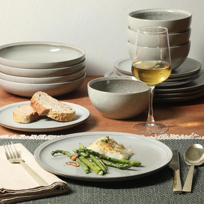 Gibson Elite Beckett Stoneware Matte Reactive Glaze 16 Piece Plates and Bowls - Image 2