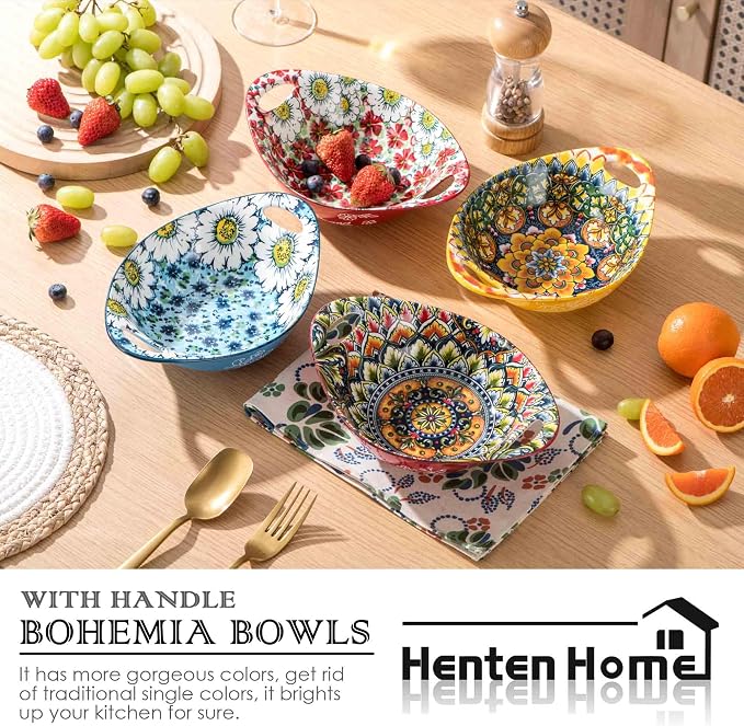 Henten Home Ceramic Salad Bowls Set, 19 oz Porcelain Soup Bowl Set of 4 - Image 4