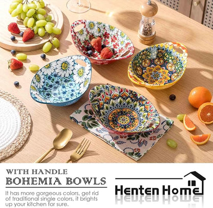 Henten Home Ceramic Salad Bowls Set, 19 oz Porcelain Soup Bowl Set of 4 - Image 4