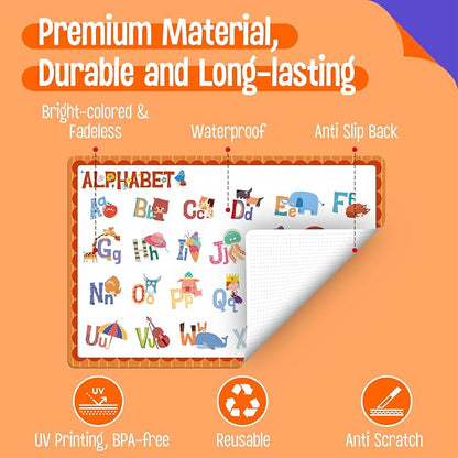 6 Pack Placemats for Kids, Non-Slip Washable, Reusable Alphabet, America & - Image 2