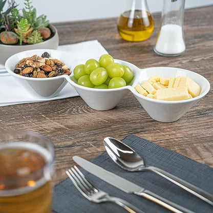 Restaurantware-13.4 x 4.9 x 2.3 Inch Triple Dip Bowls, 1 Microwavable Condiment Server - 3 Compartments, Microwavable, White Porcelain Dip Tray, Dishwashable, For Snacks, Condiments, Or Toppings