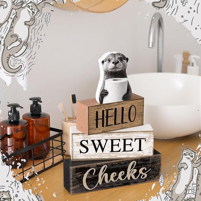 Moucuny 4 Pcs Otter Bathroom Decor Set Farmhouse Bathroom Decor and Accessories - Image 7