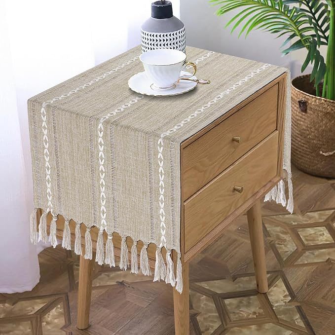 Bedside Table Runner 15.7 x 36 inches, Rustic Linen Small Coffee Table Cover by TIOSGGD