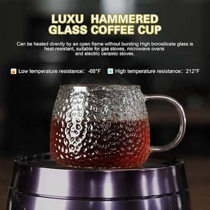 LUXU Hammered Tea Cups, Glass Coffee Mugs, 15 oz, Prefect - Image 2