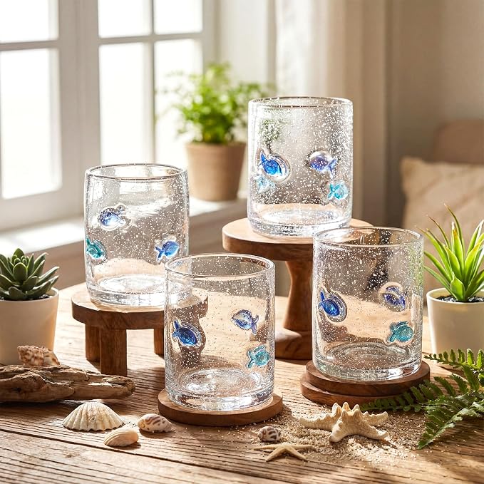 Vesici 4 Pcs Fish Icon Juice Glasses 14 oz Christian Drinking Glass Cups Hand - Image 3