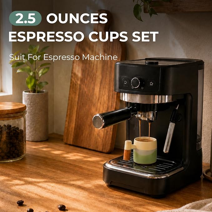 2.5oz Ceramic Espresso Cups, Earthy Colors | Porcelain Espresso Shot Cups Set - Image 4