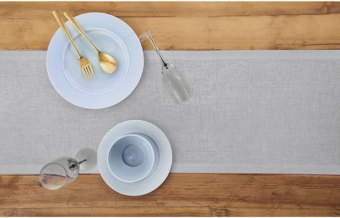 Solino Home 100% Pure Linen Table Runner Grey, Fete 14 x 120 Inch Long | Table - Image 3