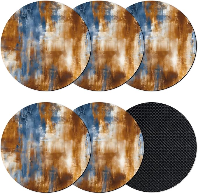 Blue Brown Coasters Set of 6, Absorbent Coasters by Unknown
