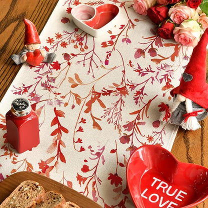 Artoid Mode Floral Leaves Table Runner, Wild Flowers Seasonal Kitchen Dining - Image 4