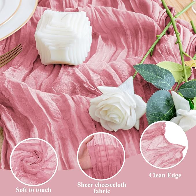 Cheesecloth Table Runner Dusty Rose 10FT Boho Gauze, 3 Pack | 120 Inch Cheese - Image 3
