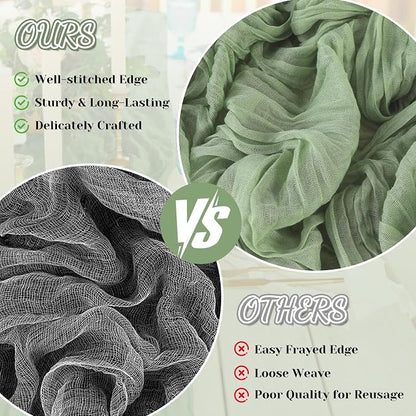 2 Pack Cheesecloth Table Runner, 120 Inch Sage Green Table Runner - Image 6