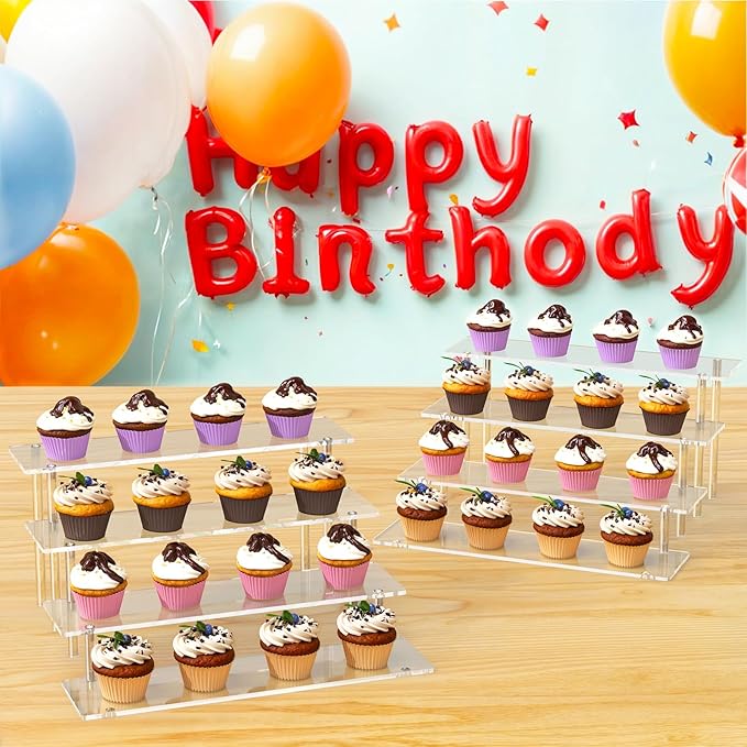 4 Tier Acrylic Display Risers, Clear Perfume Organizer Stand, Large Cupcake Stand Holder, Dessert Display for Party, Display Shelf for Figure and Collection, Riser Stand for Decoration and Organizer