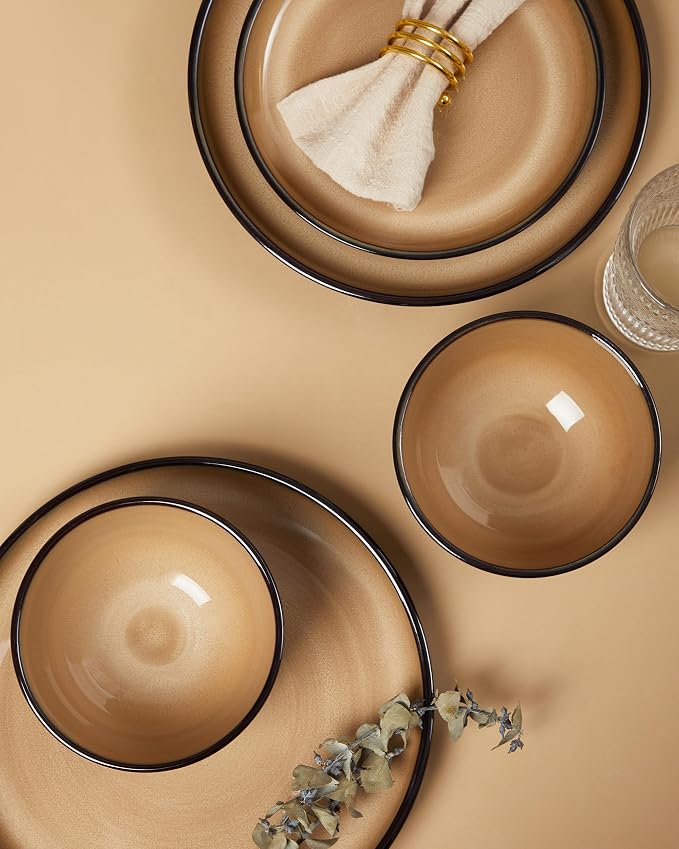 Santorini Mist Terracotta Reactive Glaze Plates and Bowls Sets, Stoneware - Image 4