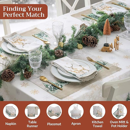 Maison d' Hermine Table Cloth Rectangle Table 100% Cotton 70 x 120 Inches Fall Tablecloth Reusable Everyday Use for Thanksgiving Christmas Decorations Dining Farmhouse Party (Deer in The Woods)