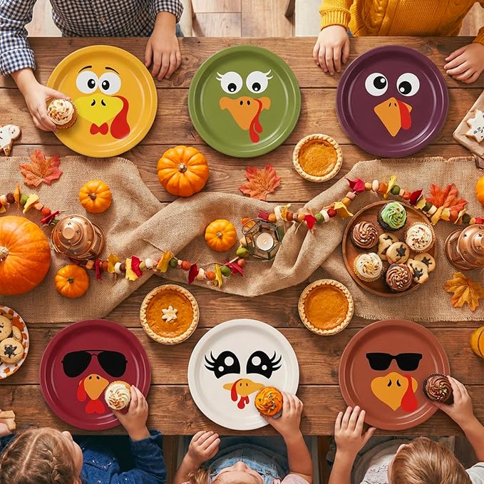 AnyDesign Fall Turkey Paper Plates Thanksgiving Turkey Face Disposable Plates 9 - Image 5