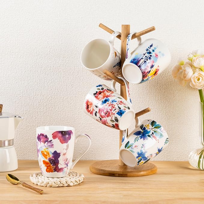 GBhome Floral Coffee Mugs Set of 6, 12 oz Ceramic Coffee Cups Set | Classic - Image 8