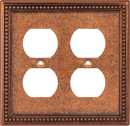 Henne Bery Raised Pearls Decorative Wall Plate Switch Plate Outlet Cover (Double Duplex, Sponged Copper)