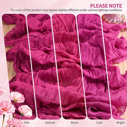Showgeous 2 Pack Fuschia Cheesecloth Table Runners Boho Wedding Decor | Rustic - Image 7