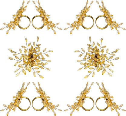 Napkin Rings Set of 12 for Dining Table Decoration Parties Everyday Metal Napkin Holder Leaf Gold (Pack of 12)