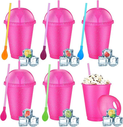 6 Set Slushie Cups with Dome Lids and Straws Detachable Spoon Straws Reusable by Unknown
