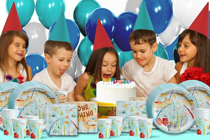 Little Fisherman Fishing Birthday Party Supplies Set Plates Napkins Cups - Image 7