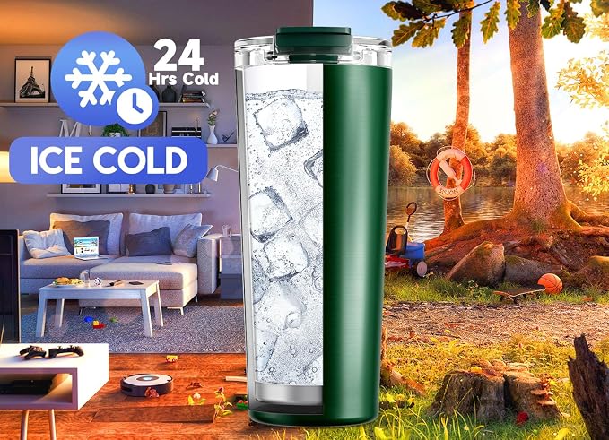 Meoky 24 oz Insulated Travel Coffee Mug: Leak Proof Lid, Evergreen | Stainless - Image 4