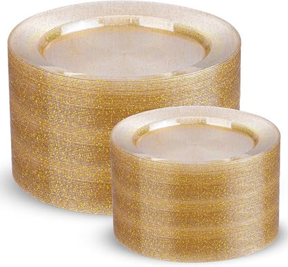 200 Pcs Gold Glitter Plastic Plates by I00000