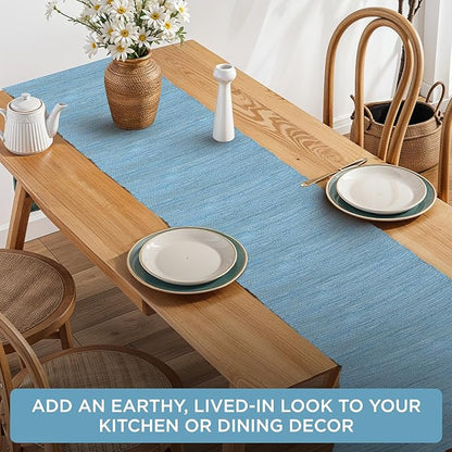 Perilla Home Sky Blue Table Runnert Vintage Boho Table Mats for Kitchen Dining Home Decor Rectangle Runner (Sky Blue 13x72)