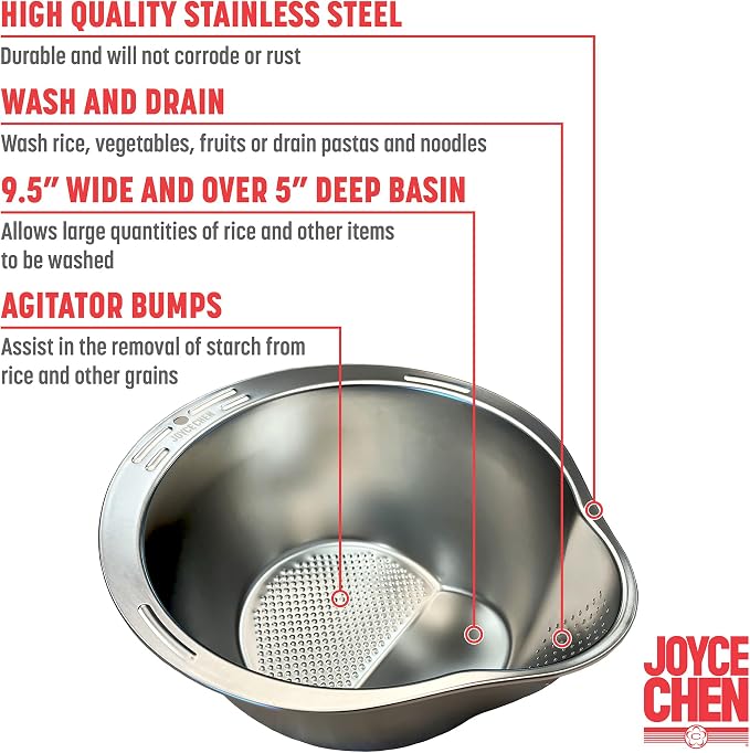 Joyce Chen Stainless Steel Rice Strainer Bowl Rice Washer Colander - Image 2