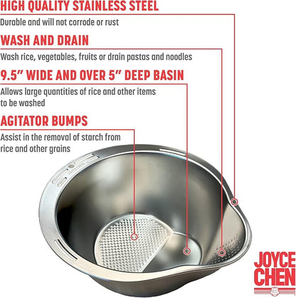 Joyce Chen Stainless Steel Rice Strainer Bowl Rice Washer Colander - Image 2