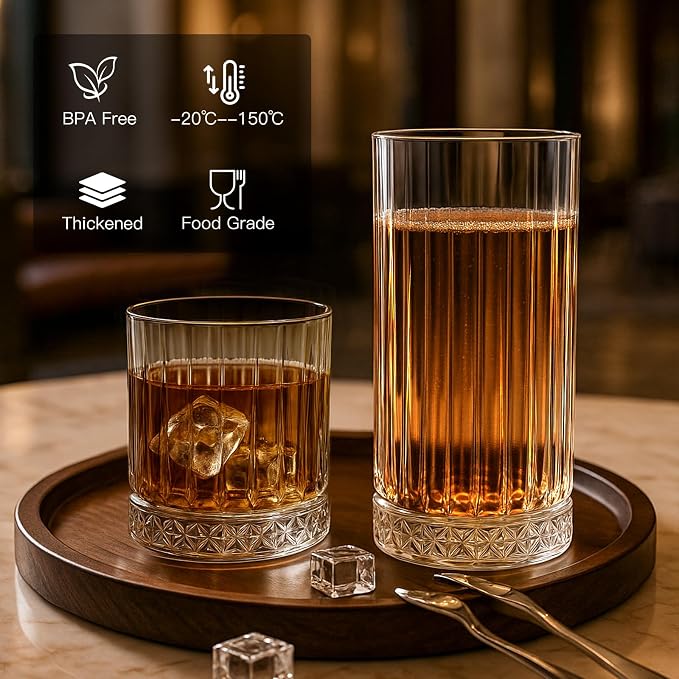 Ruckae Drinking Glasses Set of 8, 15 oz and 7 oz Kitchen Water Glass Cups Set - Image 6