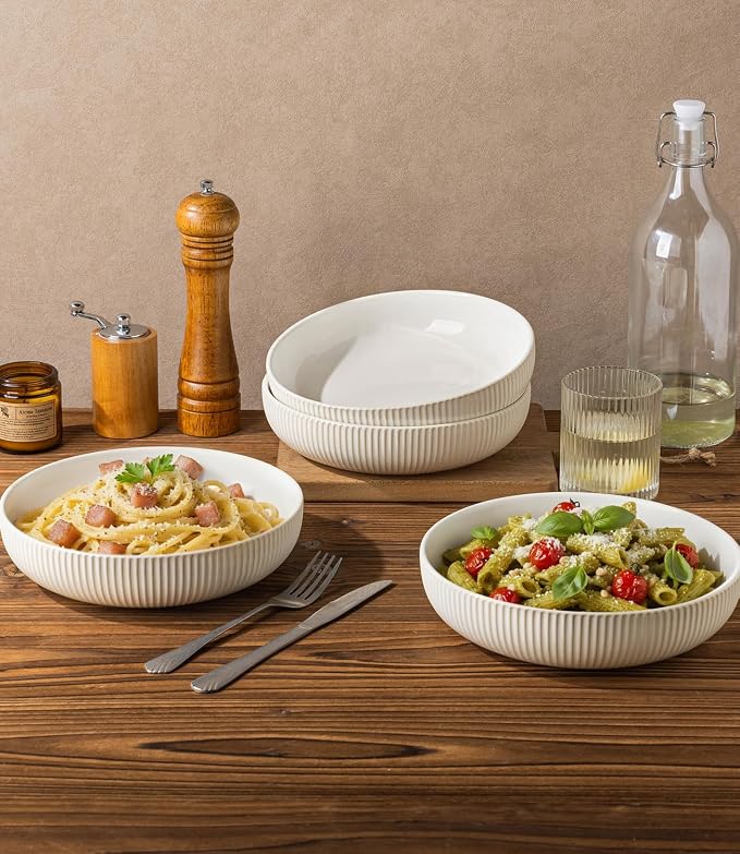 8.5" Ceramic Pasta Bowls Set of 4, Salad Bowls | Versatile Serving Bowls - Image 5