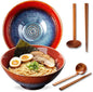 8 Inch Ceramic Ramen Bowl Set of 2, 40oz Japanese Bowls with Spoons & Chopsticks,Durable,Microwave & Dishwasher Safe,Perfect for Ramen,Pho,Salad,Soup,Noodles，Mixing bowls (Aurora Galaxy)