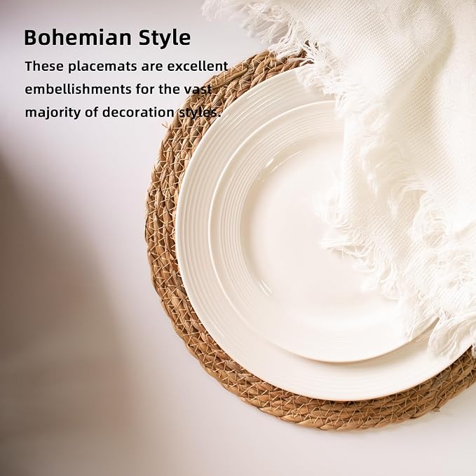 13 Inch Round Woven Plate Placemats Set of 15, Farmhouse Rustic Straw Braided - Image 7