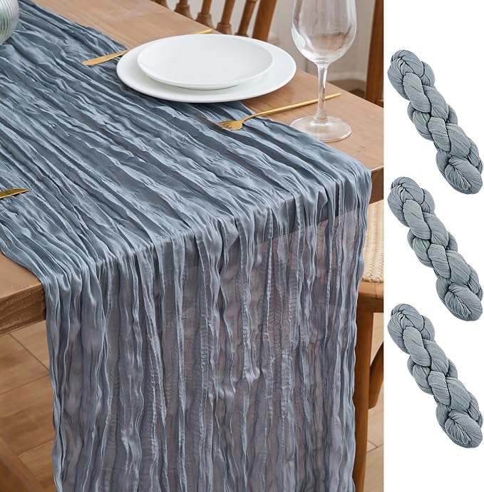 Asee'm 3pcs Dusty Blue Cheesecloth Table Runner Summer 10FT Gauze Rustic | Boho by Aseem
