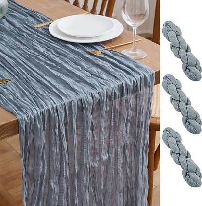 Asee'm 3pcs Dusty Blue Cheesecloth Table Runner Summer 10FT Gauze Rustic | Boho by Aseem