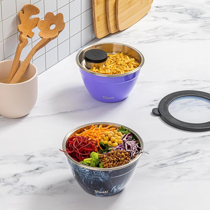 S'well Stainless Steel Salad Bowl Kit 64oz, Hillside Lavender, Comes - Image 5