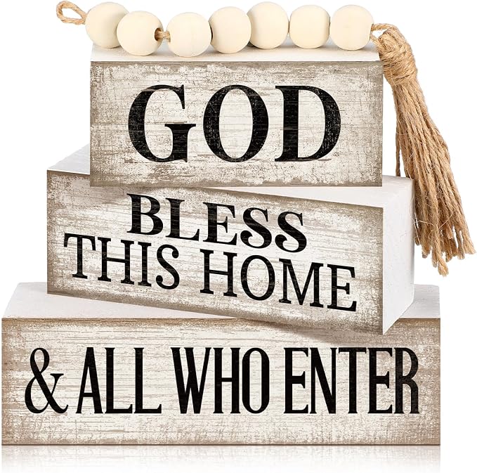 Moucuny 4 Pcs Christian Table Decor Rustic Wooden Block Sign Set by Moucuny